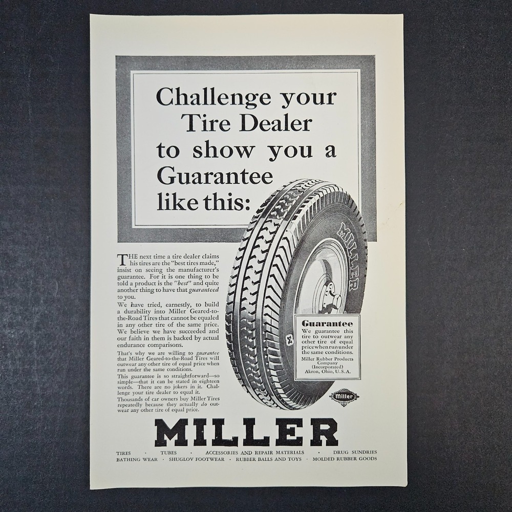 1930 Miller Rubber Products Company Tires Vintage Print Ad Molded Goods Akron OH
